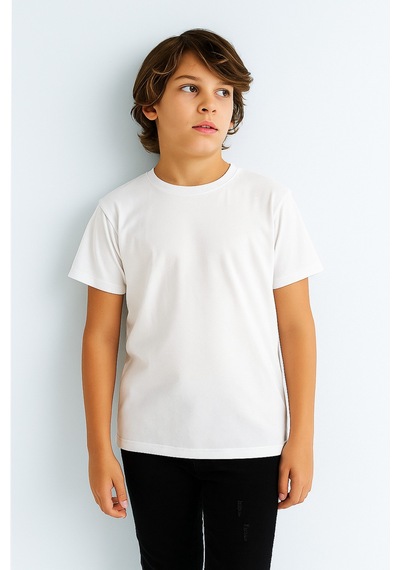 Esila Kids Çocuk Tişört Unisex Kısa Kollu Pamuklu Beyaz