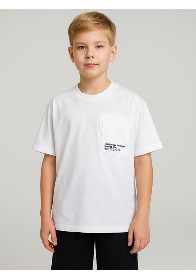 Erkek Çocuk Cep Detaylı Oversize Kalıp T-shirt-15958 Beyaz