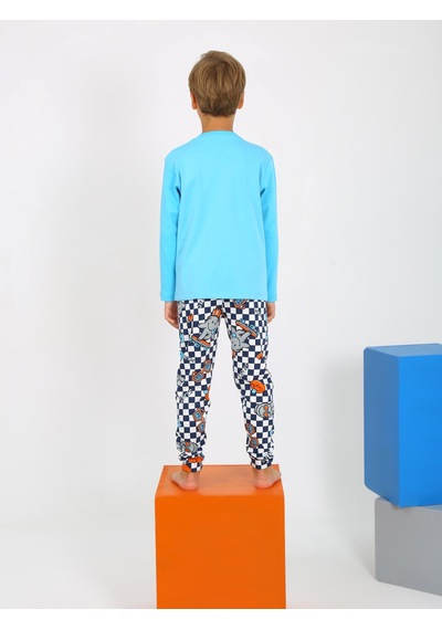 Vitmo Erkek Çocuk Uzun Kollu Pamuklu Pijama Takımı Peace Turkuaz