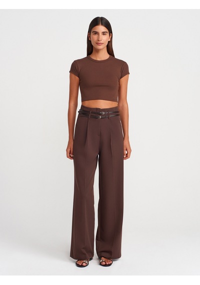 Dilvin 31810 Bisiklet Yaka Crop T-shirt-açık Kahve Açık Kahve