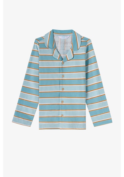 Penti Mavi Erkek Çocuk Blue Stripe Uzun Kollu Düğmeli Pamuklu Gömlek Pijama Takımı