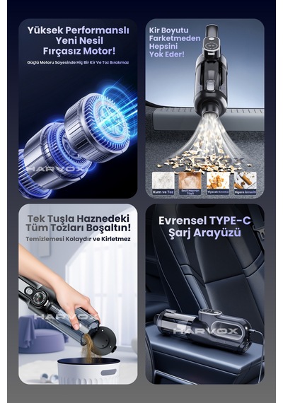 20000pa Güçlü Vakum Araç Süpürgesi 6000mah Bataryalı Üflemeli Led Aydınlatmalı St-126 Plus