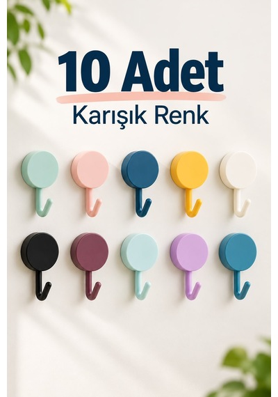 Kendinden Yapışkanlı Plastik Duvar Askısı 10 Adet Karışık Renk
