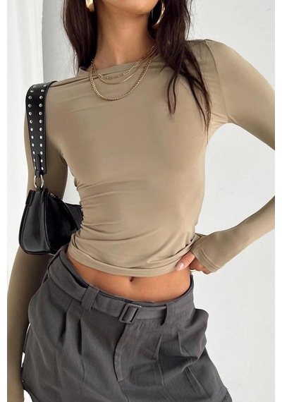 Madmext Bej Bisiklet Yaka Basic Uzun Kollu Body Mg1701-bej Bej