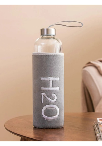 H2o Peluş Kılıflı Cam Matara 600 Ml Gri