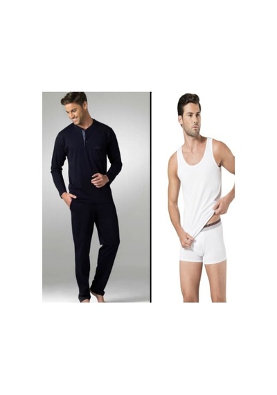 Pierre Cardin Lacivert Erkek Pijama Takımı Beyaz Atlet Ve Boxer Seti