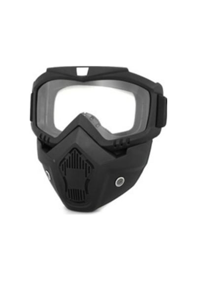 Motoanl Cross Motosiklet Bisiklet Gözlüğü Açık Kask Maskesi Süngerli Bant Lastikli Jet Maske Şeffaf Camlı Siyah