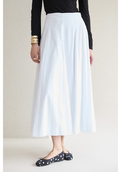 Yake Store Parçalı Poplin Etek 32-2776 - Beyaz