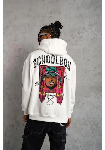 School Boy Baskılı Kapüşonlu Sweat - Beyaz -