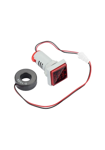 22mm Dijital Voltmetre Ampermetre Kare Ac 60- 500v 0-100a Kırmızı