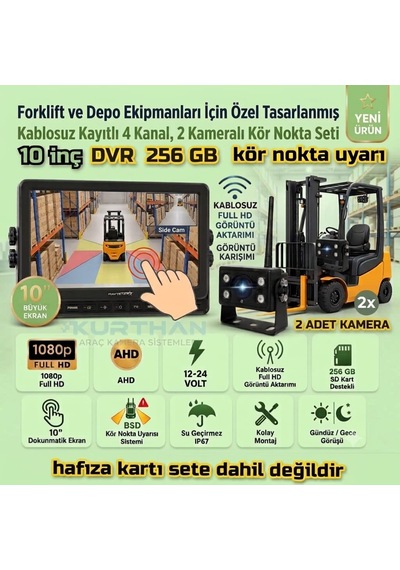 10 İnç Dokunmatik Dvr 2 Adet Kablosuz Kamera Ahd 1080p Monitör Bsd Kör Nokta Sistemli 12 24 V