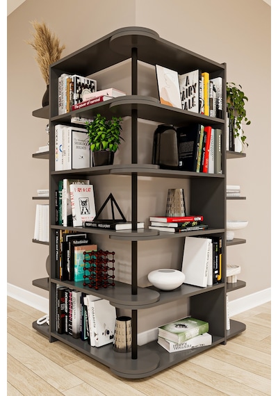 Asra Trend Modern Dönebilen Ayarlanabilir Raflı Ev Ofis Kitaplık %100 Mdf Dekoratif Kütüphane Kitaplık Dk01 Koyu Gri Asra Trend Modern Dönebilen Ayarlanabilir Raflı Ev Ofis Kitaplık %100 Mdf Dekoratif Kütüphane Kitaplık Dk01 Koyu Gri