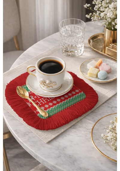 Noel Temalı Saçaklı Sunum Peçetesi - Yılbaşı Rustik Kırmızı Yeşil Tasarımlı Bardak Altlığı Mendil Kumlu Ada Yeşili Noel Temalı Saçaklı Sunum Peçetesi - Yılbaşı Rustik Kırmızı Yeşil Tasarımlı Bardak Altlığı Mendil Kumlu Ada Yeşili