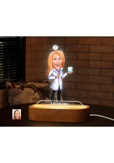 Bk Gift Kişiye Özel Kadın Diş Doktoru Karikatürlü Dekoratif 3d Biblo Led Işıklı Gece Lambası-1, Arkadaşa Hediye Kobitmeyen138305 Bk Gift