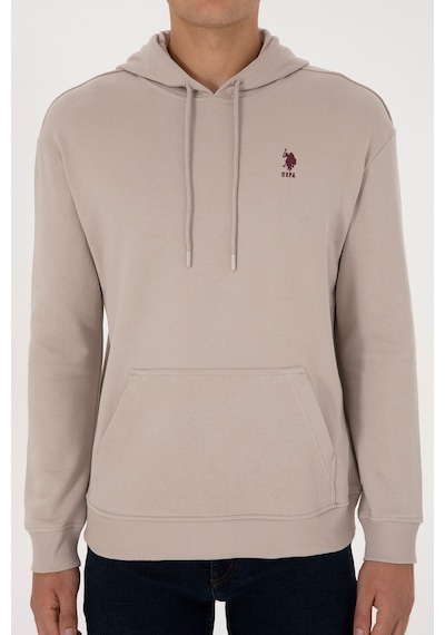 U.S. Polo Assn. Erkek Comfort Fit Kapüşonlu Taş Basic Sweatshirt 50313746-VR049
