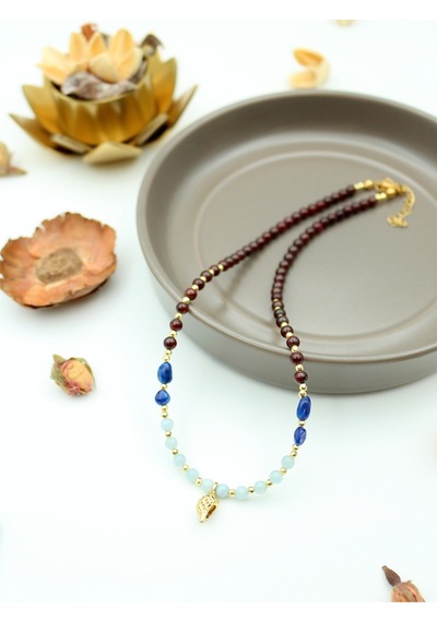 Sertifikalı Akuamarin-kyanit-garnet Lal -hematit Doğal Taş Altın Kaplama Kadın Kolye/ Deniz Kabuğu Mavi - Lacivert - Bordo - Gold - Altın Sertifikalı Akuamarin-kyanit-garnet Lal -hematit Doğal Taş Altın Kaplama Kadın Kolye/ Deniz Kabuğu Mavi - Lacivert - Bordo - Gold - Altın