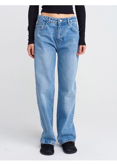 Dilvin 71785 Kalın Kumaş Boru Paça Denim Pantolon-mavi Mavi