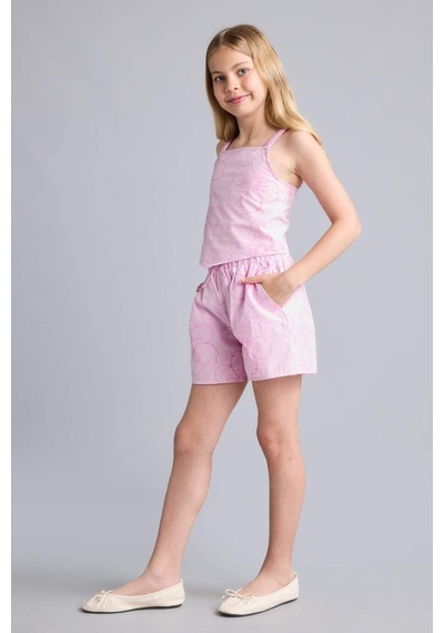 Defacto Regular Fıt Poplin Çiçekli Pembe Şort Kız Çocuk I0123a826hspn614 Pembe-pn614