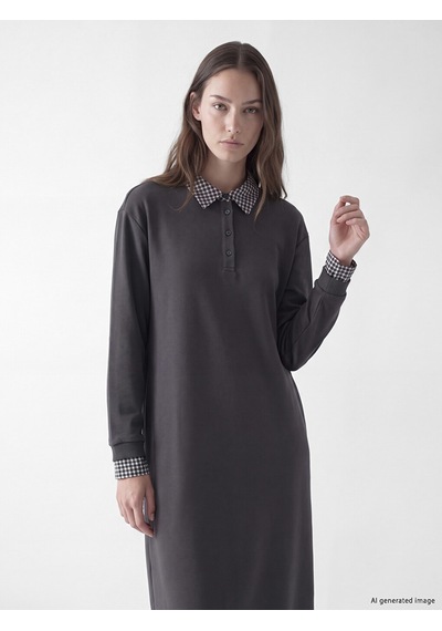 Lcw Modest Antrasit Gömlek Yaka Sweat Elbise