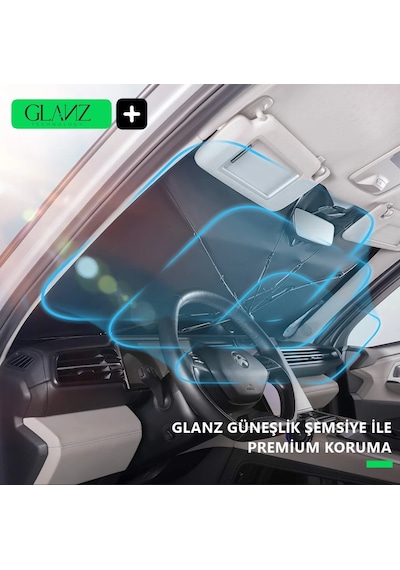 Glanz Premium Güneşlik Şemsiye Oto Katlanabilir Araba Ön Cam Gölgelik Güneş Koruyucu 145-79 CM