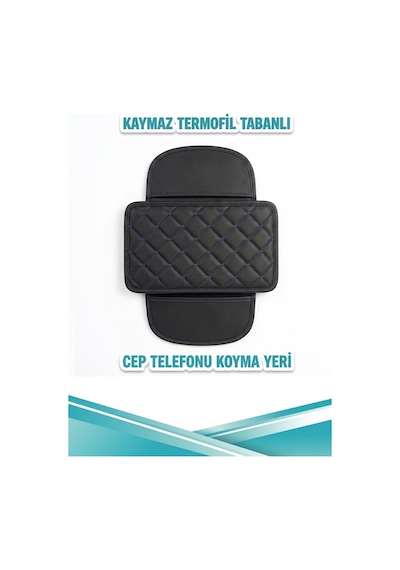 Subaru Crosstrek Uyumlu Cepli Deri Kolçak Minderi Koruyucu Örtü Siyah Deri Mavi Dikiş