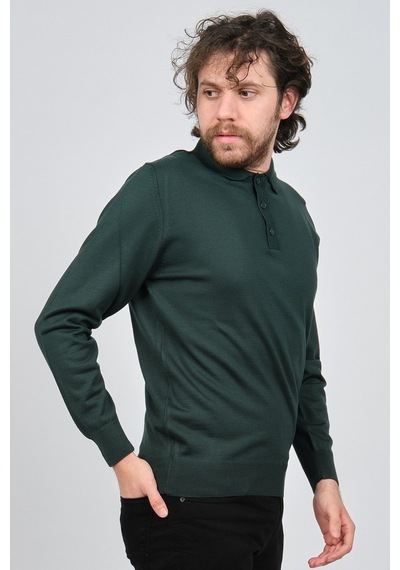 Pave Erkek Polo Yaka Yün Kazak 4538004 Yeşil Yeşil