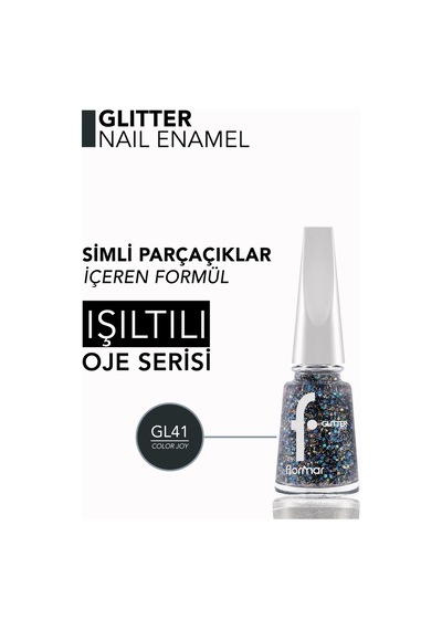 Flormar Glitter Yarı Transparan Parlak Bitişli Simli Oje GL41