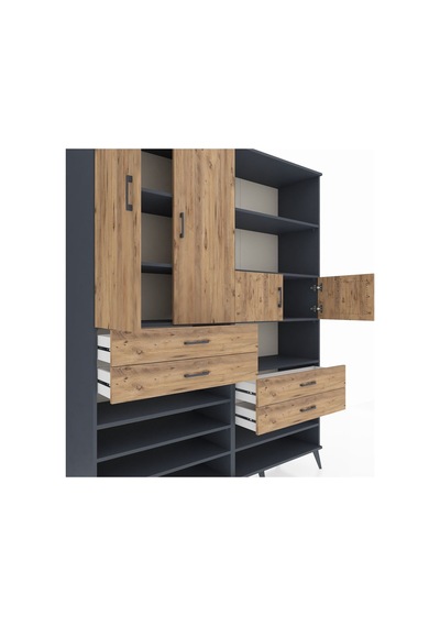 Hyperion Gardrop 11 Raflı 4 Çekmeceli 4 Kapaklı 176x44x221 Antrasit-çam Çam Hyperion Gardrop 11 Raflı 4 Çekmeceli 4 Kapaklı 176x44x221 Antrasit-çam Çam