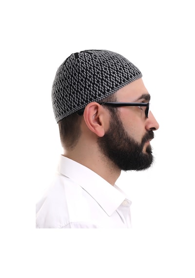Gri Orlon Kışlık Namaz Takkesi Baklava Desenli Takke