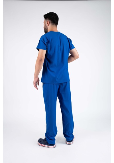 Saks Mavi Erkek Likralı Hemşire Ve Doktor Forması Takımı Scrubs Hastane Üniforması