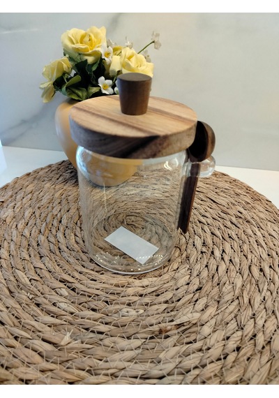 Cam Kavanoz Akasya Kapak &kaşık700ml Ahşap - Şeffaf