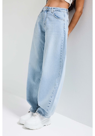 Itsbasic Kadın Ice 4s6-3 Mega Balon Fit %100 Koton Denim Jean Buz Mavi