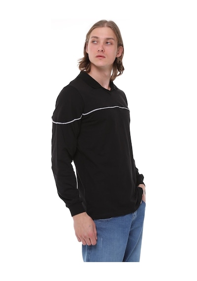 Uniprom Uzun Kollu T- Shirt Penye Polo Yaka %100 Pamuk Siyah Erkek Siyah