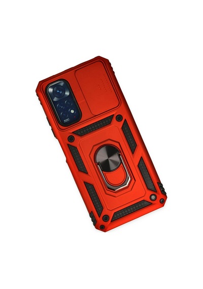 Ilkeshop Newface Xiaomi Redmi Note 11 Kılıf Pars Lens Yüzüklü Silikon - Kırmızı