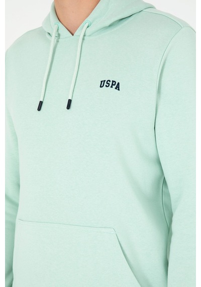 U.S. Polo Assn. Erkek Kapüşonlu Su Yeşili Basic Şardonlu Sweatshirt 50295176-VR048