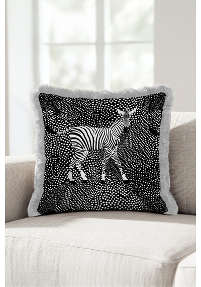 Safari Zebra Motifli Dekoratif Saçaklı Yastık Kılıfı - Gri Etnik Boho Siyah Püsküllü Kırlent Kılıfı Kadim Düş Nova Safari Zebra Motifli Dekoratif Saçaklı Yastık Kılıfı - Gri Etnik Boho Siyah Püsküllü Kırlent Kılıfı Kadim Düş Nova