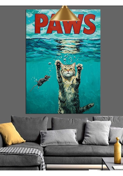 "paws" Patiler Yazılı Komik Kedi Dekoratif Kanvas - Mdf Ahşap Tablo
