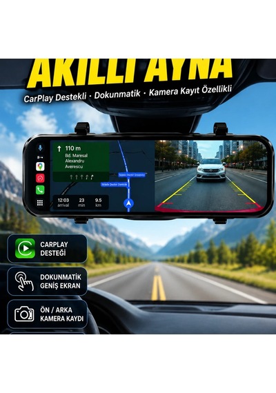 Carplay Destekli Dokunmatik Araç İçi Ayna Multimedya Ekranı Kamera Kayıt Özellikli Diğer