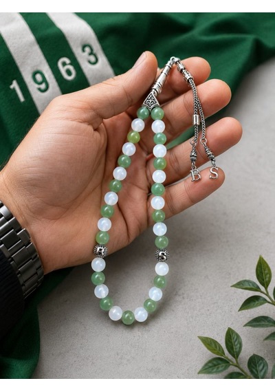 Bursaspor Renklerinde Yeşil Florit Ve Beyaz Akik Taraftar Tesbihi Beyaz - Yeşil