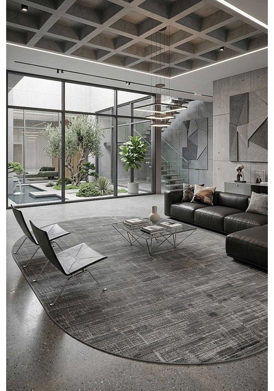 Luxera Modern Perfectly Yün Tuşeli Akrilik Oval Halı Lu06 Antrasit