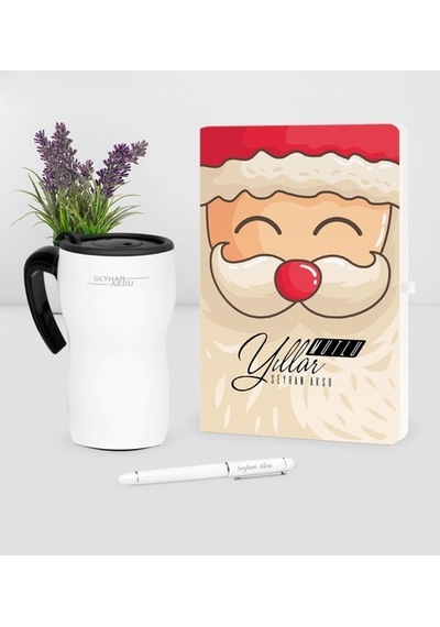 Kişiye Özel Yılbaşı Noel Baba Temalı Beyaz Defter Kalem Termos Mu (398991801)
