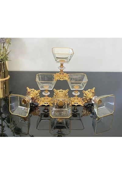 Atabey Home 6 Adet Metal Döküm Ayaklı Gold Detaylı Magnolia-kase-dondurmalık-şekerlik Lav Krn260