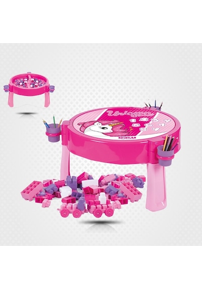Dolu Unicorn 100 Parça Mega Bloklu Aktivite Masası 2572 Pembe