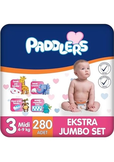 Bebek Bezi 3 Numara Midi 4-9 Kg 280 Adet Ekstra Set