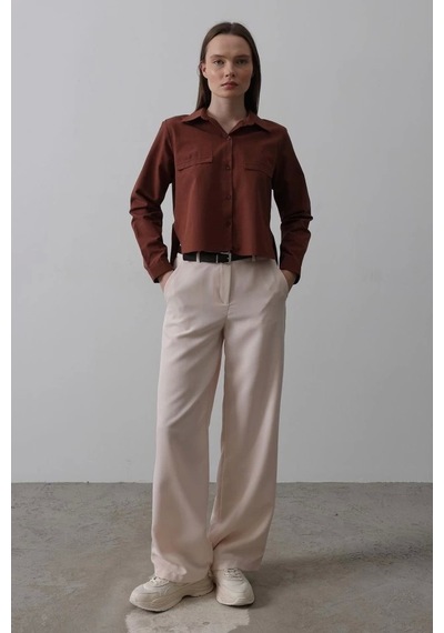Defymoda Kemerli Palazzo Pantolon - Pudra Pudra Defymoda Kemerli Palazzo Pantolon - Pudra Pudra