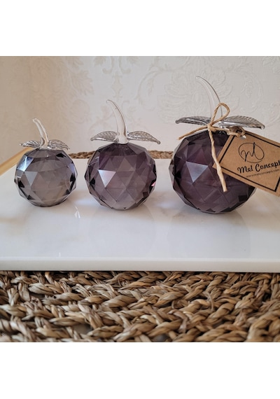 3 Lü Kristal siyah elma set