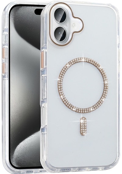 Techaks Apple Uyumlu iPhone 16 Pro Max Kılıf Taşlı Tasarım M-safe Şarj Özellikli Zore Koment Silikon Kapak - Gold Altın