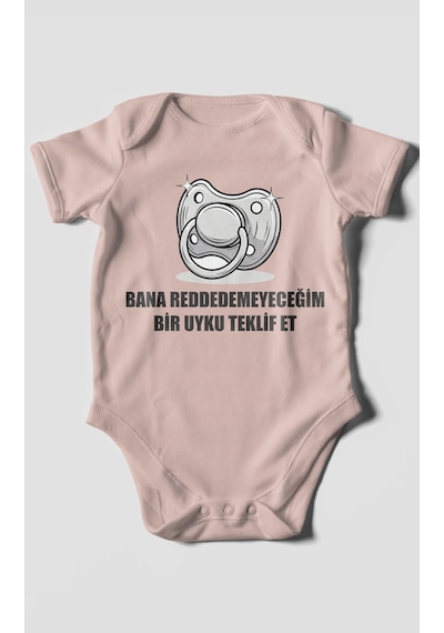Bana Reddedemeyeceğim Bir Uyku Teklif Et Baskılı Bebek Zıbını Çıtçıtlı Body 8 Renk %100 Pamuk Kısa Kol Pastel Pembe