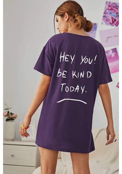 Unisex Hey You Baskılı T-shirt Mor