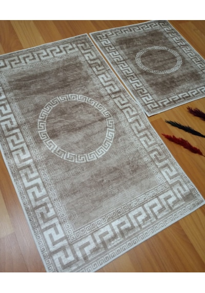 2li Banyo Seti Baskılı Versace Kahve Desenli